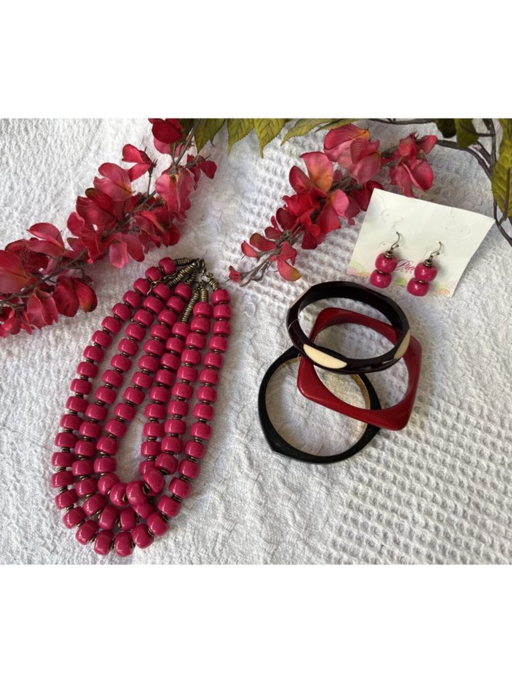 Premier Designs Multi Strand Beaded Necklace Earrings & Bracelet SET Adjustable